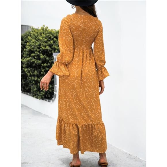 Ruffled Printed Long Sleeve Maxi Dress - Picture 3 of 5